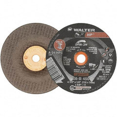WALTER Surface Technologies - 24 Grit, 4-1/2" Wheel Diam, 1/4" Wheel Thickness, Type 27 Depressed Center Wheel - Aluminum Oxide, 13,300 Max RPM - Exact Industrial Supply