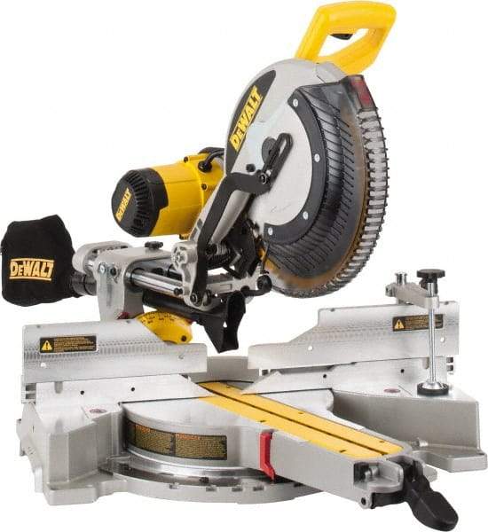 DeWALT - 15 Amp, 120 Volt, 3,800 RPM, 49° Left & Right Double Bevel Sliding Miter Saw - 5/8 or 1" Arbor, 12" Blade Diam - Exact Industrial Supply