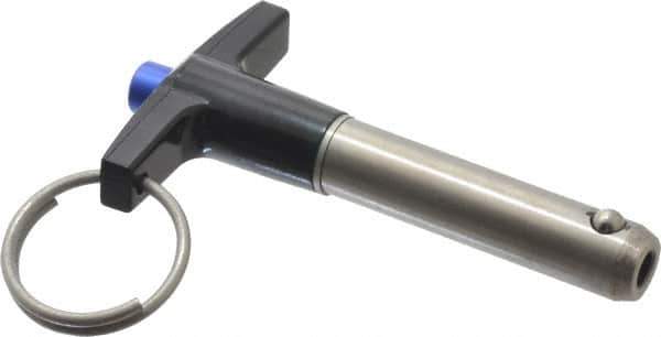 Gibraltar - 7/16" Diam, 1-1/2" Usable Length, T Handle, Quick Release Pin - Grade 17-4 Stainless Steel, Bright Finish - Exact Industrial Supply