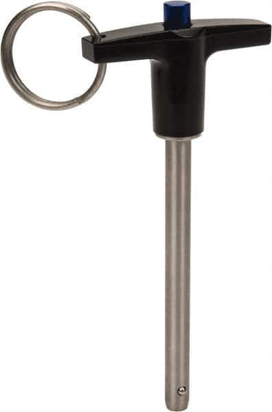 Gibraltar - 1/4" Diam, 2-1/2" Usable Length, T Handle, Quick Release Pin - Grade 17-4 Stainless Steel, Bright Finish - Exact Industrial Supply