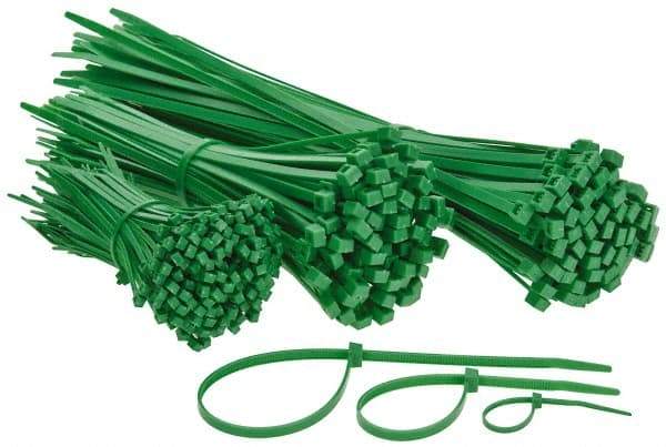 Made in USA - 4 to 11" Range, Green Cable Ties - 18, 50 Lb Strength, Nylon - Exact Industrial Supply