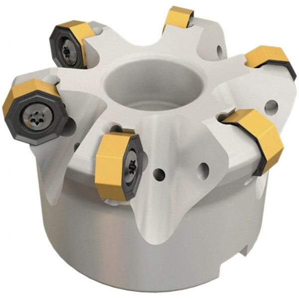 Iscar - 6 Inserts, 2.711" Cutter Diam, 0.047" Max Depth of Cut, Indexable High-Feed Face Mill - 1" Arbor Hole Diam, 1-3/4" High, FF SOF Toolholder, ON.U 05, OXMT 0507, S845 SN.U 13 Inserts, Series Helido - Exact Industrial Supply