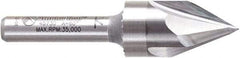 Amana Tool - 9/16" Cut Diam, 1/2" Length of Cut, 3 Flute V-Groove Edge Profile Router Bit - Solid Carbide, 1/4" Shank Diam, 2-1/4" OAL, Uncoated - Exact Industrial Supply