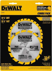 DeWALT - 5-3/8" Diam, 0.3937" Arbor Hole Diam, 16 & 30 Tooth Wet & Dry Cut Saw Blade - Tungsten Carbide-Tipped, Fast Cutting Action, Diamond Arbor - Exact Industrial Supply