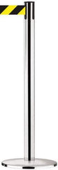 Tensator - 38-1/2" High, 2-1/2" Pole Diam, Tensabarrier Post - 13-1/2" Base Diam, Round Cast Iron with Pressed Steel Cover Base, Polished Chrome (Color) 7-1/2' Tape - Exact Industrial Supply