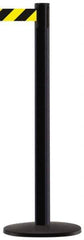 Tensator - 38-1/4" High, 2-1/2" Pole Diam, Tensabarrier Post - 13-1/2" Base Diam, Round ABS Plastic Base, Black 7-1/2" Tape - Exact Industrial Supply