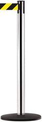 Tensator - 38-1/4" High, 2-1/2" Pole Diam, Tensabarrier Post - 13-1/2" Base Diam, Round ABS Plastic Base, Polished Chrome (Color) 7-1/2" Tape - Exact Industrial Supply