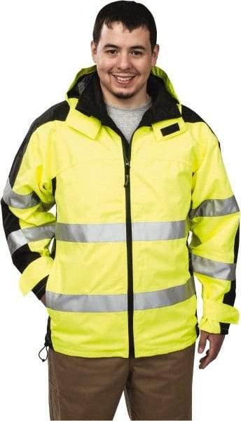 OccuNomix - Size M, Yellow, Rain Jacket - 37-39" Chest, 3 Pockets, Detachable Hood - Exact Industrial Supply