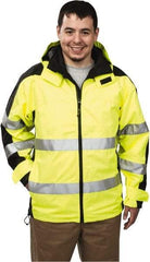 OccuNomix - Size M, Yellow, Rain Jacket - 37-39" Chest, 3 Pockets, Detachable Hood - Exact Industrial Supply