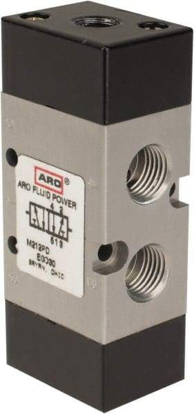 ARO/Ingersoll-Rand - 3/8" Inlet x 3/8" Outlet, Pilot Actuator, Spring Return, 2 Position, Body Ported Solenoid Air Valve - 1.65 CV, 4 Way, 140 psi, 122° Max Temp, 15° Min Temp - Exact Industrial Supply
