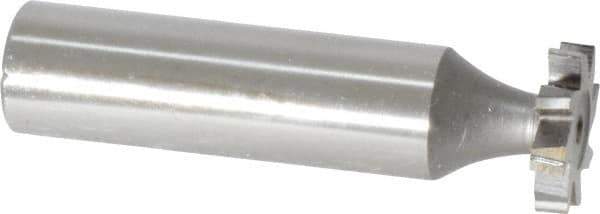 Made in USA - 5/8" Diam x 1/8" Face Width, High Speed Steel, 8 Teeth, Shank Connection Woodruff Keyseat Cutter - Uncoated, 2-1/8" OAL x 1/2" Shank, Staggered Teeth, ANSI 405, Old Standard 5 - Exact Industrial Supply