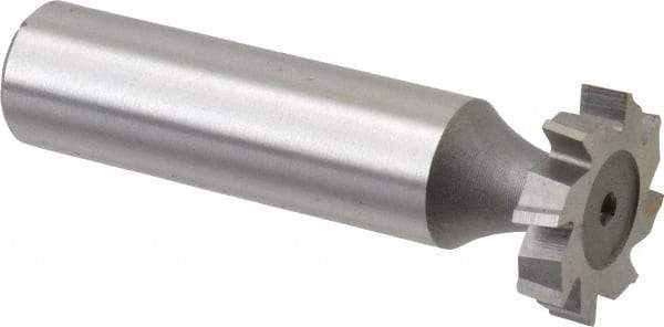 Made in USA - 3/4" Diam x 5/32" Face Width, High Speed Steel, 8 Teeth, Shank Connection Woodruff Keyseat Cutter - Uncoated, 2-5/32" OAL x 1/2" Shank, Staggered Teeth, ANSI 506, Old Standard 8 - Exact Industrial Supply