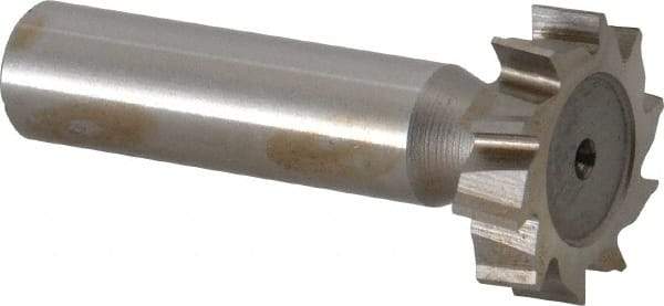 Made in USA - 1" Diam x 1/4" Face Width, High Speed Steel, 10 Teeth, Shank Connection Woodruff Keyseat Cutter - Uncoated, 2-1/4" OAL x 1/2" Shank, Staggered Teeth, ANSI 808, Old Standard 15 - Exact Industrial Supply