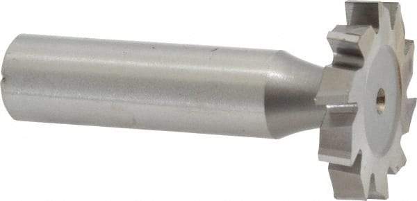 Made in USA - 1-1/8" Diam x 3/16" Face Width, High Speed Steel, 10 Teeth, Shank Connection Woodruff Keyseat Cutter - Uncoated, 2-3/16" OAL x 1/2" Shank, Staggered Teeth, ANSI 609, Old Standard 16 - Exact Industrial Supply