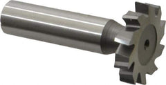 Made in USA - 1-1/8" Diam x 7/32" Face Width, High Speed Steel, 10 Teeth, Shank Connection Woodruff Keyseat Cutter - Uncoated, 2-7/32" OAL x 1/2" Shank, Staggered Teeth, ANSI 709, Old Standard 17 - Exact Industrial Supply