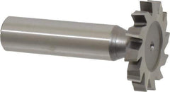 Made in USA - 1-1/4" Diam x 3/16" Face Width, High Speed Steel, 12 Teeth, Shank Connection Woodruff Keyseat Cutter - Uncoated, 2-3/16" OAL x 1/2" Shank, Staggered Teeth, ANSI 610, Old Standard 19 - Exact Industrial Supply