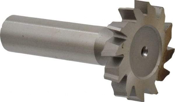 Made in USA - 1-1/4" Diam x 7/32" Face Width, High Speed Steel, 12 Teeth, Shank Connection Woodruff Keyseat Cutter - Uncoated, 2-7/32" OAL x 1/2" Shank, Staggered Teeth, ANSI 710, Old Standard 20 - Exact Industrial Supply