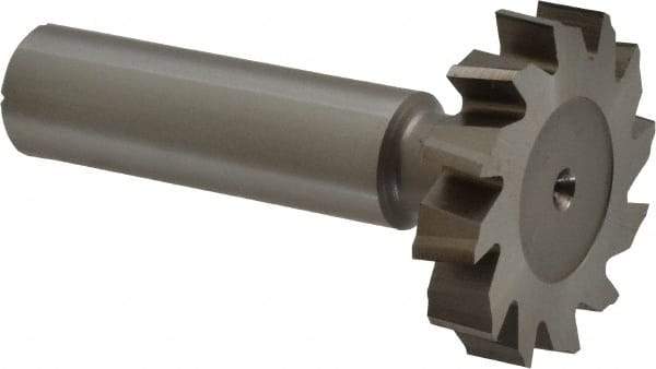 Made in USA - 1-1/4" Diam x 1/4" Face Width, High Speed Steel, 12 Teeth, Shank Connection Woodruff Keyseat Cutter - Uncoated, 2-1/4" OAL x 1/2" Shank, Staggered Teeth, ANSI 810, Old Standard 21 - Exact Industrial Supply