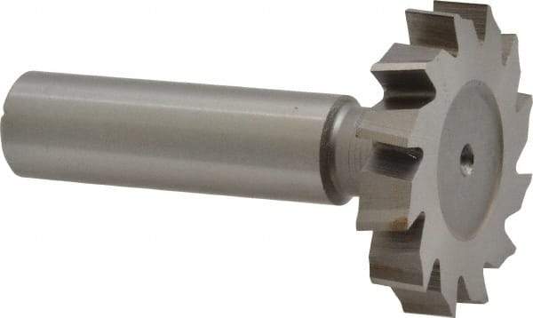 Made in USA - 1-3/8" Diam x 1/4" Face Width, High Speed Steel, 12 Teeth, Shank Connection Woodruff Keyseat Cutter - Uncoated, 2-1/4" OAL x 1/2" Shank, Staggered Teeth, ANSI 811, Old Standard 22 - Exact Industrial Supply