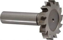Made in USA - 1-1/2" Diam x 1/4" Face Width, High Speed Steel, 14 Teeth, Shank Connection Woodruff Keyseat Cutter - Uncoated, 2-1/4" OAL x 1/2" Shank, Staggered Teeth, ANSI 812, Old Standard 24 - Exact Industrial Supply
