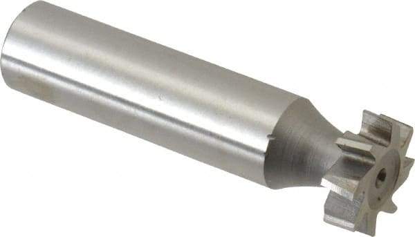 Made in USA - 5/8" Diam x 3/16" Face Width, High Speed Steel, 8 Teeth, Shank Connection Woodruff Keyseat Cutter - Uncoated, 2-3/16" OAL x 1/2" Shank, Staggered Teeth, ANSI 605, Old Standard 61 - Exact Industrial Supply