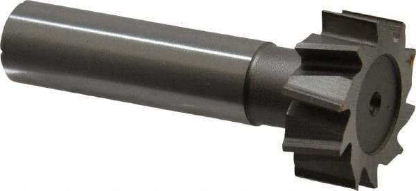 Made in USA - 1" Diam x 3/8" Face Width, High Speed Steel, 10 Teeth, Shank Connection Woodruff Keyseat Cutter - Uncoated, 2-3/8" OAL x 1/2" Shank, Staggered Teeth, ANSI 1208, Old Standard 152 - Exact Industrial Supply