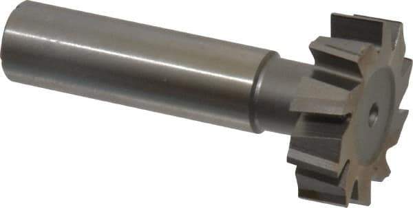 Made in USA - 1-1/8" Diam x 5/16" Face Width, High Speed Steel, 10 Teeth, Shank Connection Woodruff Keyseat Cutter - Uncoated, 2-5/16" OAL x 1/2" Shank, Staggered Teeth, ANSI 1009, Old Standard C - Exact Industrial Supply