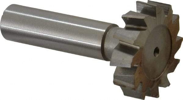 Made in USA - 1-1/4" Diam x 5/16" Face Width, High Speed Steel, 12 Teeth, Shank Connection Woodruff Keyseat Cutter - Uncoated, 2-5/16" OAL x 1/2" Shank, Staggered Teeth, ANSI 1010, Old Standard D - Exact Industrial Supply