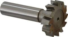 Made in USA - 1-1/4" Diam x 5/16" Face Width, High Speed Steel, 12 Teeth, Shank Connection Woodruff Keyseat Cutter - Uncoated, 2-5/16" OAL x 1/2" Shank, Staggered Teeth, ANSI 1010, Old Standard D - Exact Industrial Supply