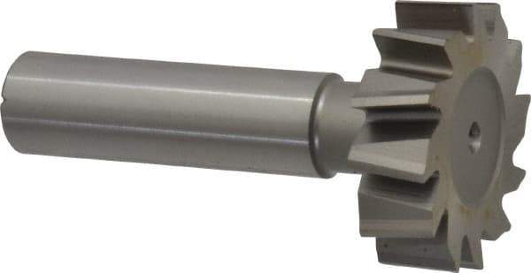 Made in USA - 1-1/4" Diam x 3/8" Face Width, High Speed Steel, 12 Teeth, Shank Connection Woodruff Keyseat Cutter - Uncoated, 2-3/8" OAL x 1/2" Shank, Staggered Teeth, ANSI 1210, Old Standard E - Exact Industrial Supply