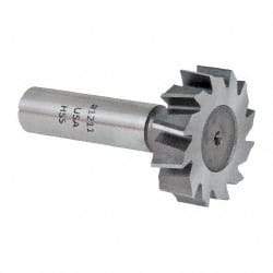 Made in USA - 1-3/8" Diam x 3/8" Face Width, High Speed Steel, 12 Teeth, Shank Connection Woodruff Keyseat Cutter - Uncoated, 2-3/8" OAL x 1/2" Shank, Staggered Teeth, ANSI 1211, Old Standard F - Exact Industrial Supply