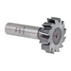 Made in USA - 1-3/8" Diam x 3/8" Face Width, High Speed Steel, 12 Teeth, Shank Connection Woodruff Keyseat Cutter - Uncoated, 2-3/8" OAL x 1/2" Shank, Staggered Teeth, ANSI 1211, Old Standard F - Exact Industrial Supply