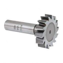 Made in USA - 1-1/2" Diam x 3/8" Face Width, High Speed Steel, 14 Teeth, Shank Connection Woodruff Keyseat Cutter - Uncoated, 2-3/8" OAL x 1/2" Shank, Staggered Teeth, ANSI 1212, Old Standard G - Exact Industrial Supply