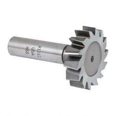 Made in USA - 1-1/2" Diam x 3/8" Face Width, High Speed Steel, 14 Teeth, Shank Connection Woodruff Keyseat Cutter - Uncoated, 2-3/8" OAL x 1/2" Shank, Staggered Teeth, ANSI 1212, Old Standard G - Exact Industrial Supply