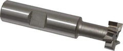 Made in USA - 21/32" Cut Diam, 17/64" Cut Width, 21/64" Neck Diam, 1/2" Shank Diam, 2-11/16" OAL, High Speed Steel T-Slot Cutter - Uncoated, 5/16" Bolt, 1-13/16" Shank Length, Staggered Teeth, 8 Teeth, Weldon Flat - Exact Industrial Supply