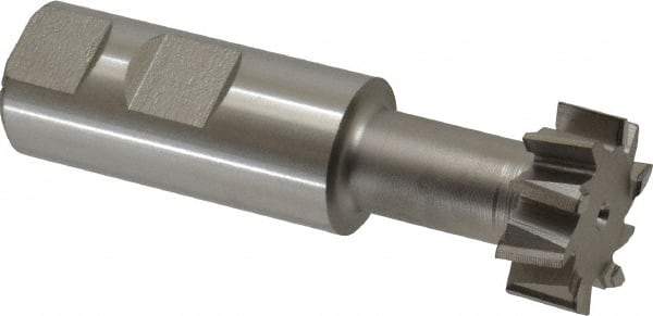 Made in USA - 1-1/4" Cut Diam, 31/64" Cut Width, 21/32" Neck Diam, 1" Shank Diam, 3-15/16" OAL, High Speed Steel T-Slot Cutter - Uncoated, 5/8" Bolt, 2-15/16" Shank Length, Staggered Teeth, 10 Teeth, Weldon Flat - Exact Industrial Supply