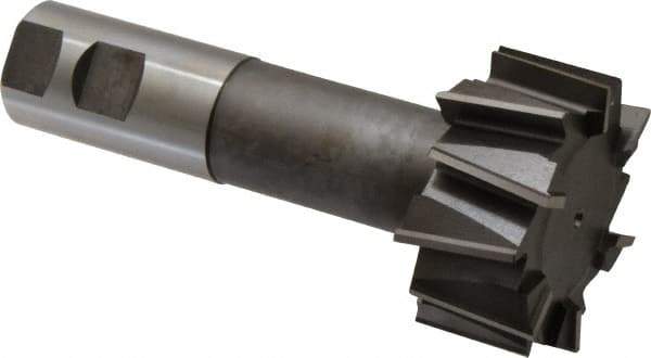 Made in USA - 2-21/32" Cut Diam, 1-11/32" Cut Width, 1-7/32" Neck Diam, 1-1/4" Shank Diam, 5-29/32" OAL, High Speed Steel T-Slot Cutter - Uncoated, 1-1/2" Bolt, 2-7/16" Shank Length, Staggered Teeth, 12 Teeth, Weldon Flat - Exact Industrial Supply