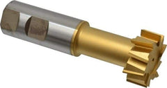 Made in USA - 1-15/32" Cut Diam, 5/8" Cut Width, 25/32" Neck Diam, 1" Shank Diam, 4-7/16" OAL, High Speed Steel T-Slot Cutter - TiN Finish, 3/4" Bolt, 2-15/16" Shank Length, Staggered Teeth, 10 Teeth, Weldon Flat - Exact Industrial Supply