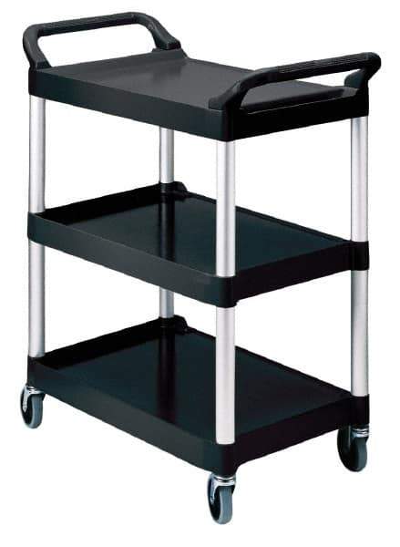 Rubbermaid - 200 Lb Capacity, 18-5/8" Wide x 33-5/8" Long x 37-3/4" High Standard Utility Cart - 3 Shelf, Plastic, Swivel Casters - Exact Industrial Supply