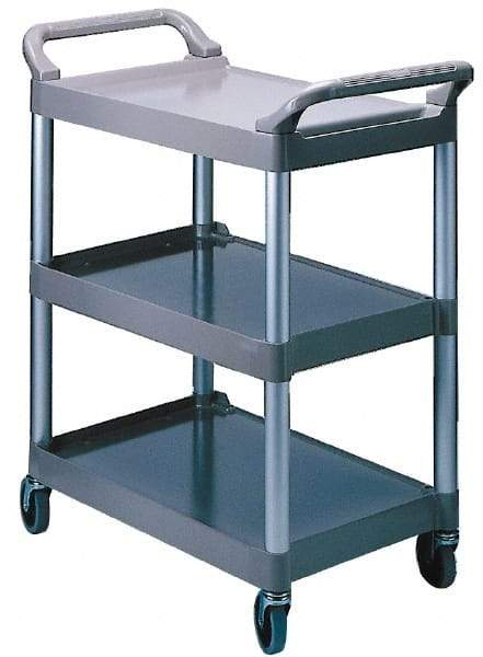 Rubbermaid - 200 Lb Capacity, 18-5/8" Wide x 33-5/8" Long x 37-3/4" High Standard Utility Cart - 3 Shelf, Plastic, Swivel Casters - Exact Industrial Supply