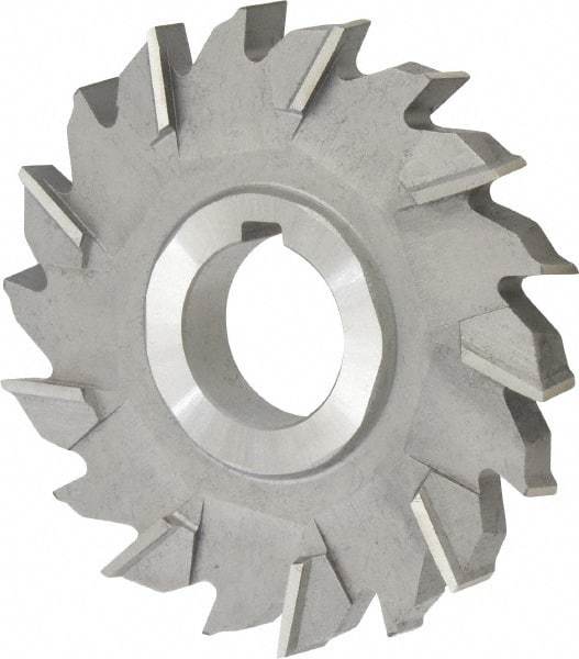 Made in USA - 3-1/2" Diam x 7/16" Width of Cut, 18 Teeth, High Speed Steel Side Milling Cutter - Staggered Teeth, Uncoated - Exact Industrial Supply