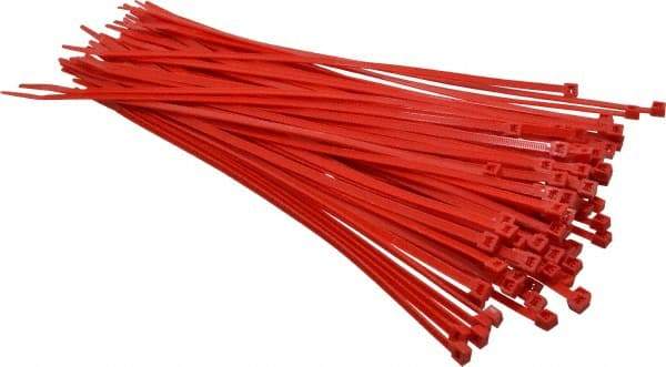 Made in USA - 11-1/4" Long Red Nylon Standard Cable Tie - 50 Lb Tensile Strength, 1.32mm Thick, 3" Max Bundle Diam - Exact Industrial Supply