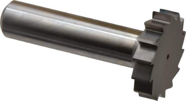 Made in USA - 1-1/8" Diam x 1/4" Face Width, Solid Carbide, 14 Teeth, Shank Connection Woodruff Keyseat Cutter - Uncoated, 2-1/4" OAL x 1/2" Shank, Straight Teeth, ANSI 809, Old Standard 18 - Exact Industrial Supply