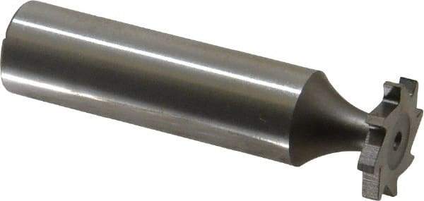 Made in USA - 5/8" Diam x 3/32" Face Width, High Speed Steel, 8 Teeth, Shank Connection Woodruff Keyseat Cutter - Uncoated, 2-3/32" OAL x 1/2" Shank, Straight Teeth, ANSI 305, Old Standard 4 - Exact Industrial Supply