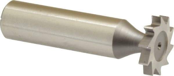Made in USA - 3/4" Diam x 1/8" Face Width, High Speed Steel, 10 Teeth, Shank Connection Woodruff Keyseat Cutter - Uncoated, 2-1/8" OAL x 1/2" Shank, Straight Teeth, ANSI 406, Old Standard 7 - Exact Industrial Supply