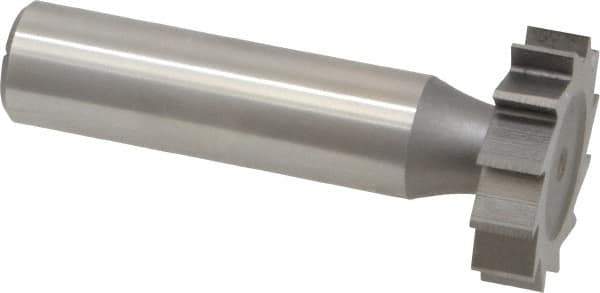Made in USA - 1" Diam x 1/4" Face Width, High Speed Steel, 12 Teeth, Shank Connection Woodruff Keyseat Cutter - Uncoated, 2-1/4" OAL x 1/2" Shank, Straight Teeth, ANSI 808, Old Standard 15 - Exact Industrial Supply