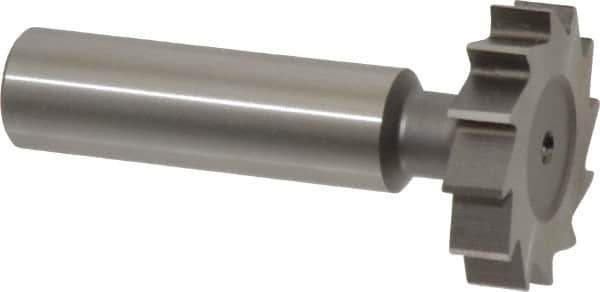 Made in USA - 1-1/8" Diam x 1/4" Face Width, High Speed Steel, 12 Teeth, Shank Connection Woodruff Keyseat Cutter - Uncoated, 2-1/4" OAL x 1/2" Shank, Straight Teeth, ANSI 809, Old Standard 18 - Exact Industrial Supply