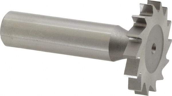 Made in USA - 1-1/4" Diam x 3/16" Face Width, High Speed Steel, 14 Teeth, Shank Connection Woodruff Keyseat Cutter - Uncoated, 2-3/16" OAL x 1/2" Shank, Straight Teeth, ANSI 610, Old Standard 19 - Exact Industrial Supply