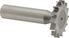 Made in USA - 1-1/4" Diam x 3/16" Face Width, High Speed Steel, 14 Teeth, Shank Connection Woodruff Keyseat Cutter - Uncoated, 2-3/16" OAL x 1/2" Shank, Straight Teeth, ANSI 610, Old Standard 19 - Exact Industrial Supply