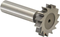 Made in USA - 1-1/4" Diam x 1/4" Face Width, High Speed Steel, 14 Teeth, Shank Connection Woodruff Keyseat Cutter - Uncoated, 2-1/4" OAL x 1/2" Shank, Straight Teeth, ANSI 810, Old Standard 21 - Exact Industrial Supply